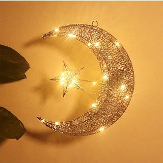 BATTERY OPERATED HANGING STAR AND MOON GLITTER LIGHT AKR080