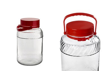 GLASS STORAGE JAR WITH PLASTIC RED CAP CODE:GZ