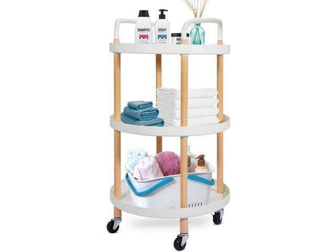 3-TIER ROLLING ROUND UTILITY CART SHELF WITH HANDLE AND WHEELS