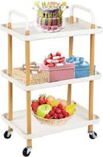 3-TIER ROLLING UTILITY CART SHELF WITH HANDLE AND WHEELS