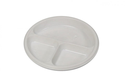 DISPOSABLE ROUND COMPARTMENTED PLASTIC PLATES SET OF 50