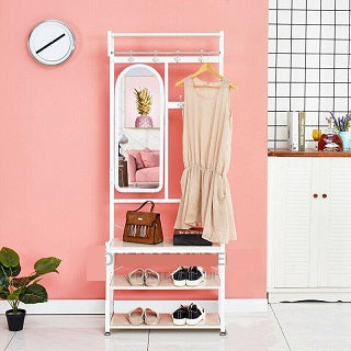 METAL WITH WOOD COAT RACK WITH 3 SHELVES AND A MIRROR HLY-3