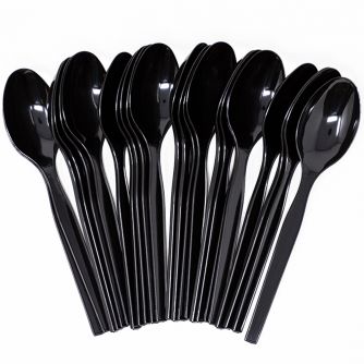 DISPOSABLE PLASTIC BLACK SPOON/FORK  SET OF 50